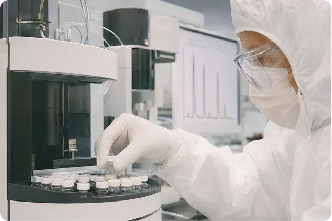Technician loading samples into an analyser