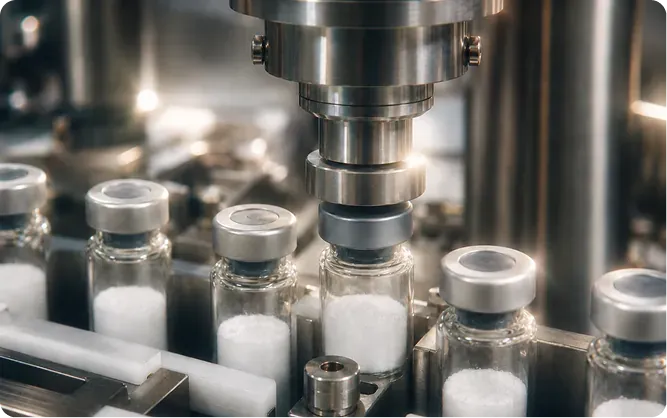 Vials moving through a filling line