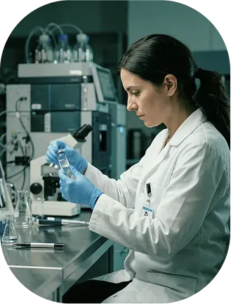 Scientist preparing a sample at a microscope